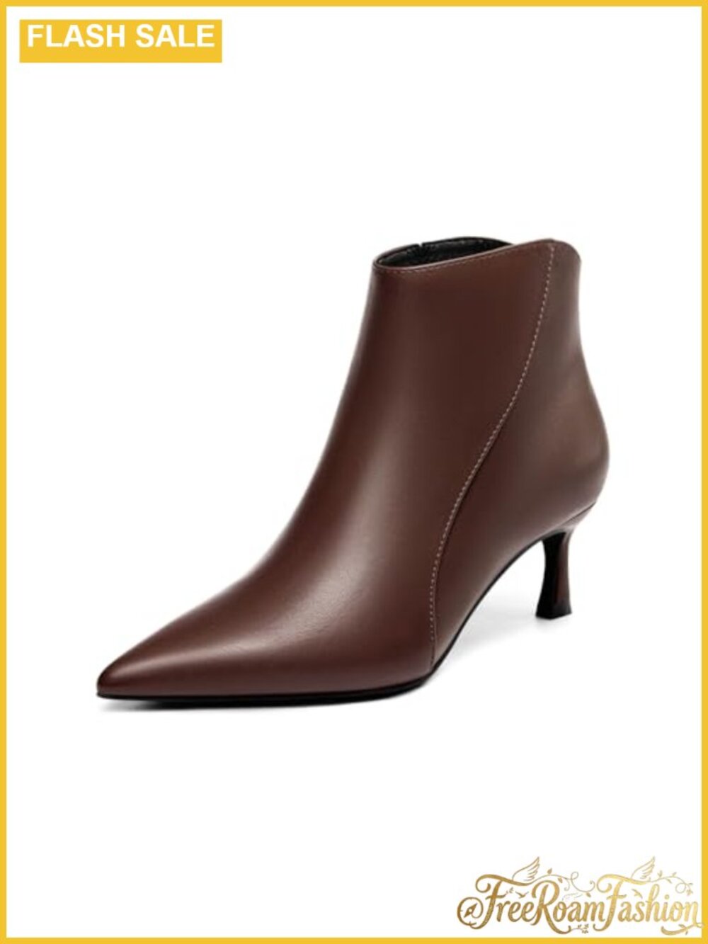 Kitten Heel Ankle Boots Pointed Toe Side Zipper Faux Leather Booties